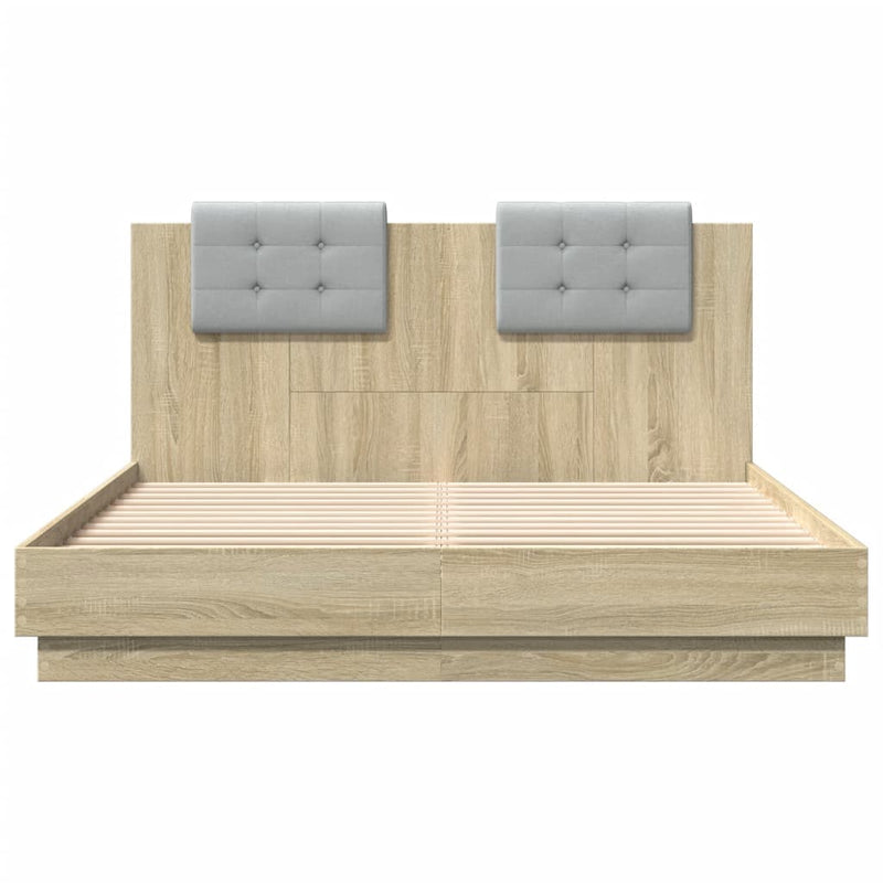 vidaXL sonoma tölgy színű szerelt fa ágykeret fejtámlával 150 x 200 cm