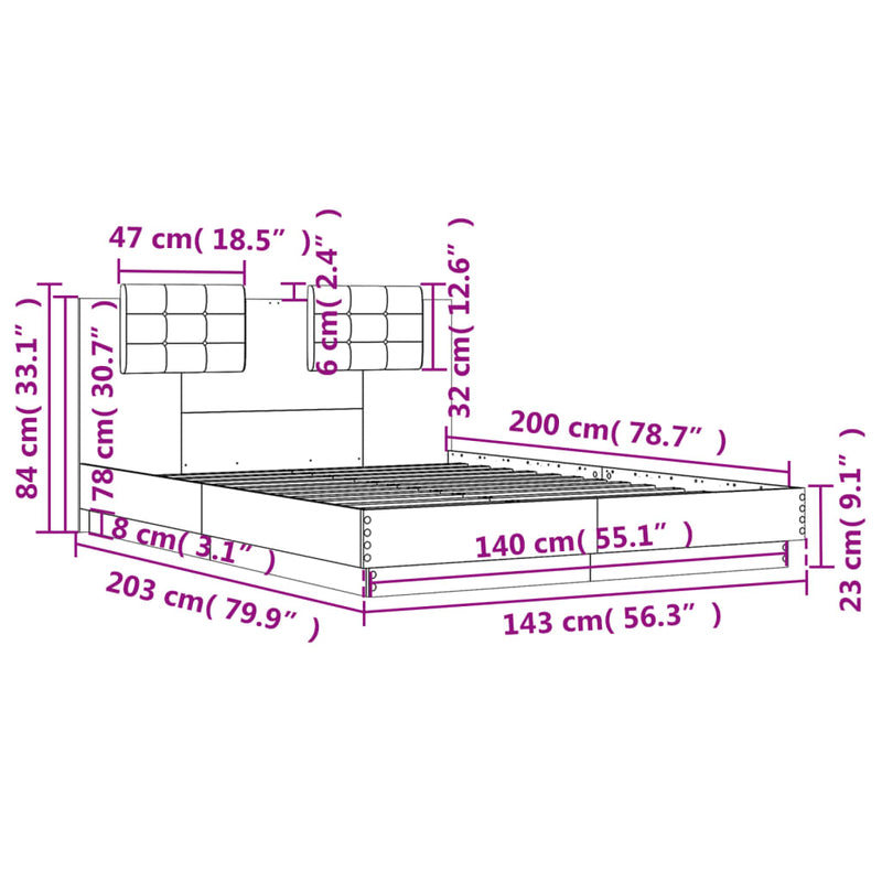 vidaXL fekete szerelt fa ágykeret fejtámlával 140 x 200 cm