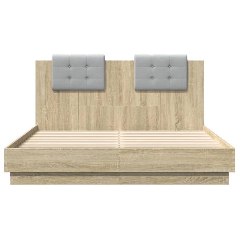 vidaXL sonoma tölgy színű szerelt fa ágykeret fejtámlával 120x200 cm