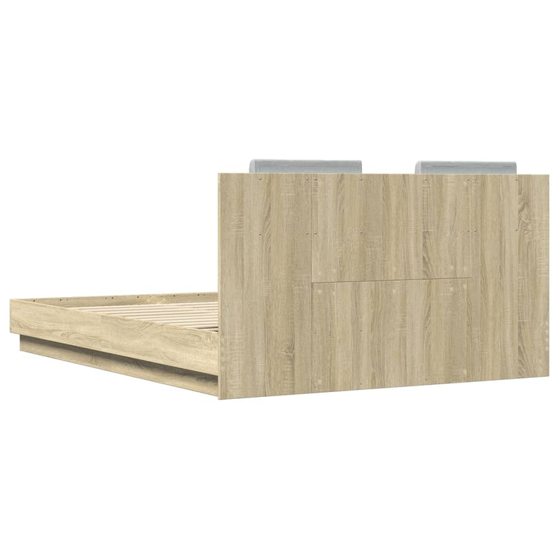 vidaXL sonoma tölgy színű szerelt fa ágykeret fejtámlával 120x200 cm