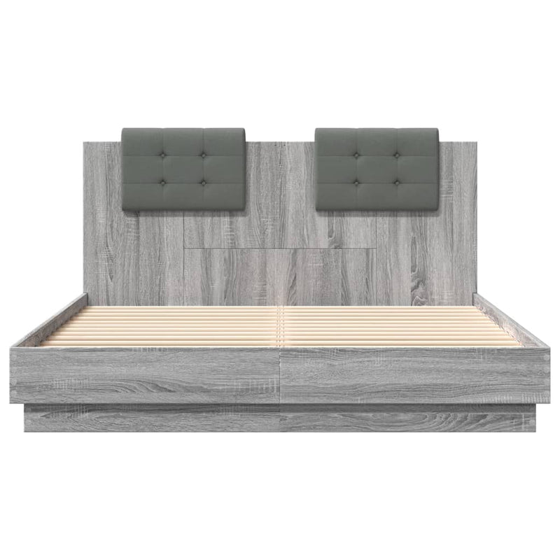 vidaXL szürke sonoma színű szerelt fa ágykeret fejtámlával 120x200 cm