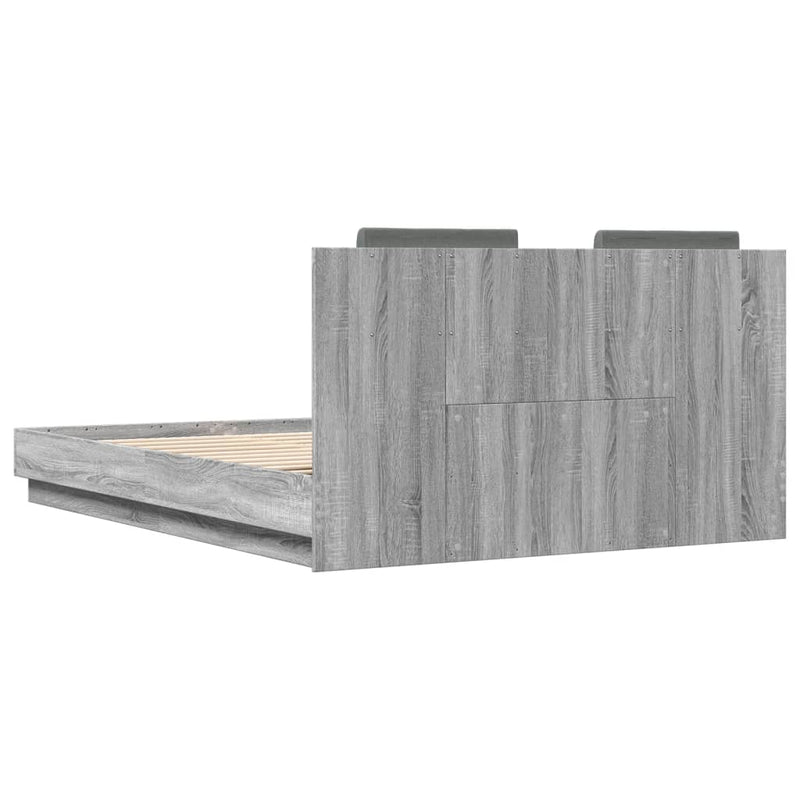 vidaXL szürke sonoma színű szerelt fa ágykeret fejtámlával 120x200 cm
