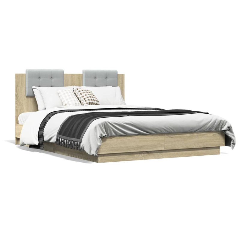 vidaXL sonoma tölgy színű szerelt fa ágykeret fejtámlával 135 x 190 cm