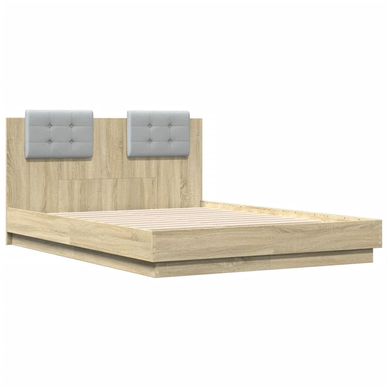 vidaXL sonoma tölgy színű szerelt fa ágykeret fejtámlával 135 x 190 cm
