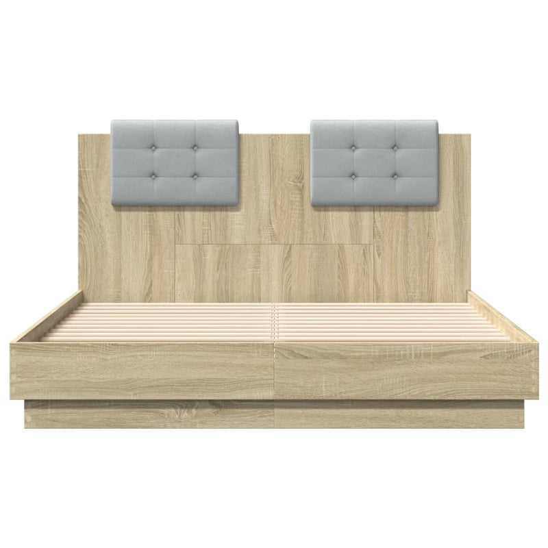 vidaXL sonoma tölgy színű szerelt fa ágykeret fejtámlával 135 x 190 cm