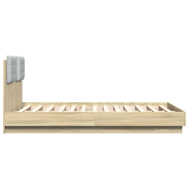 vidaXL sonoma tölgy színű szerelt fa ágykeret fejtámlával 135 x 190 cm