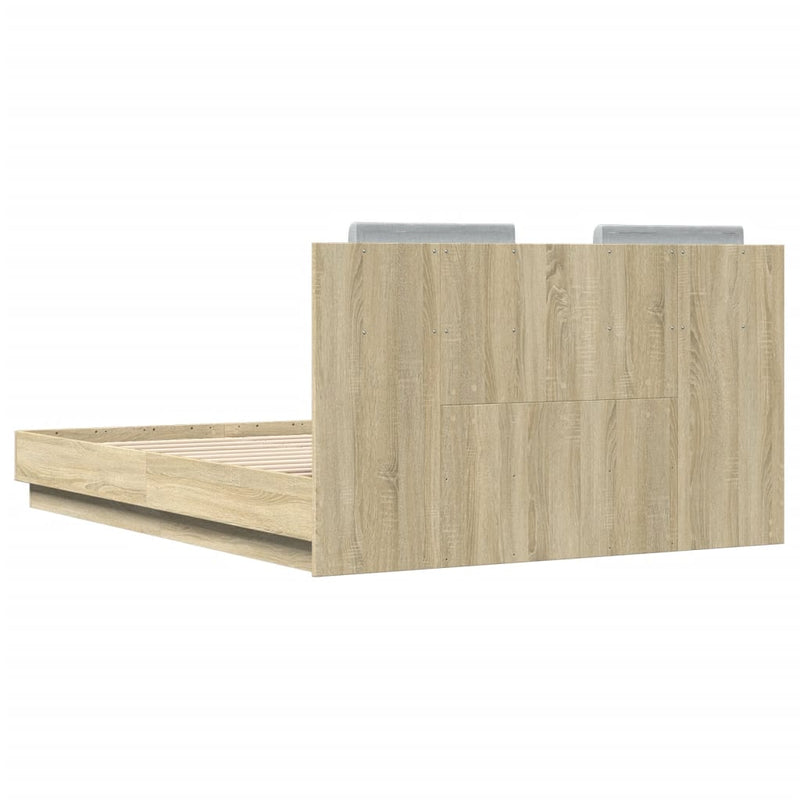 vidaXL sonoma tölgy színű szerelt fa ágykeret fejtámlával 135 x 190 cm