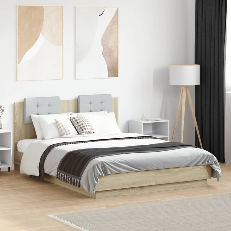 vidaXL sonoma tölgy színű szerelt fa ágykeret fejtámlával 135 x 190 cm