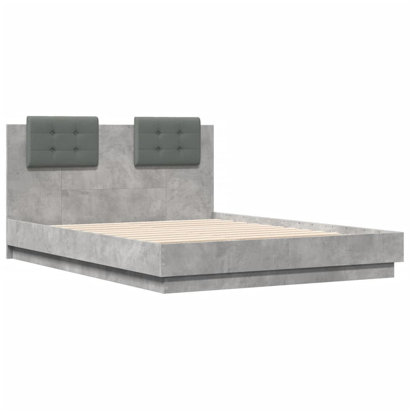 vidaXL betonszürke szerelt fa ágykeret fejtámlával 135x190 cm