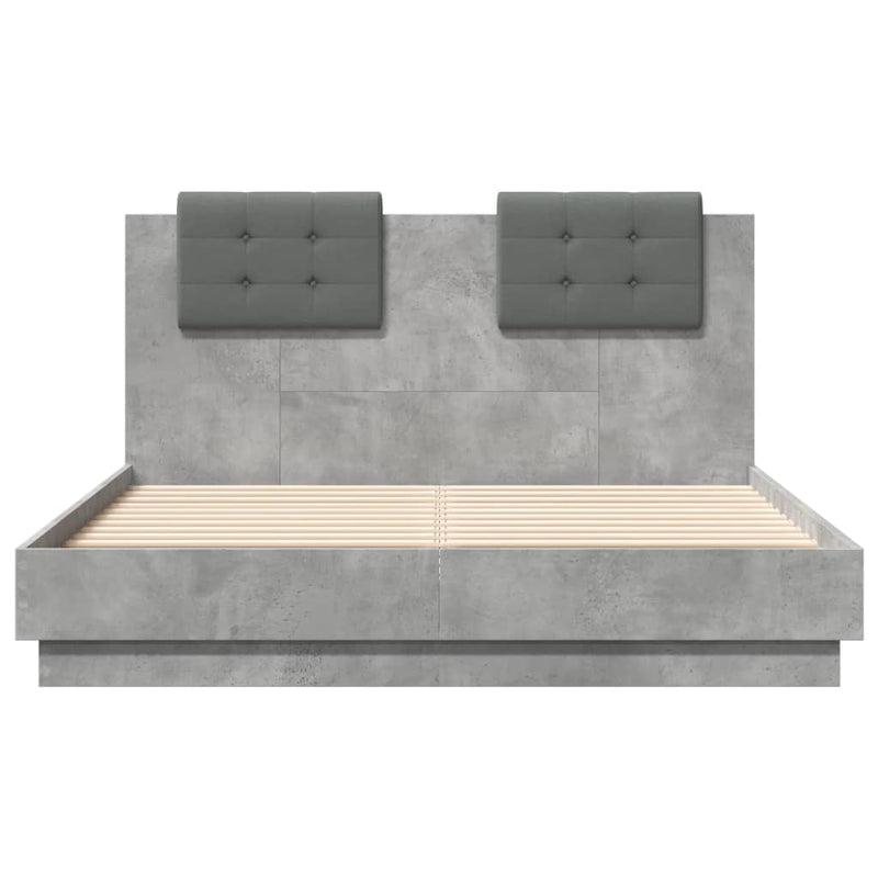 vidaXL betonszürke szerelt fa ágykeret fejtámlával 135x190 cm