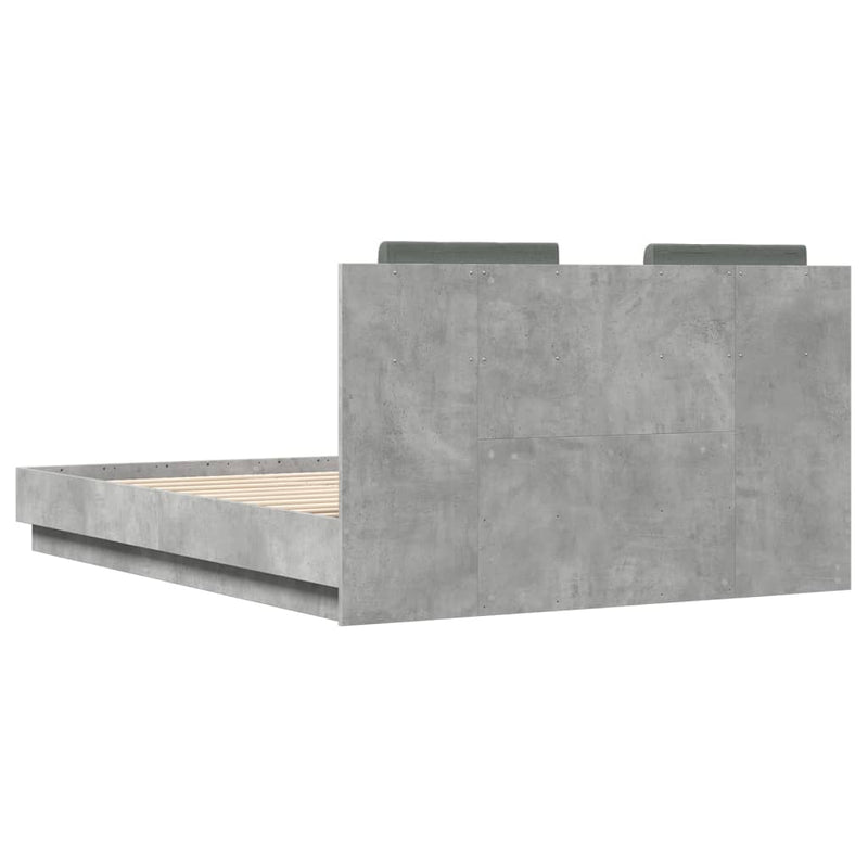 vidaXL betonszürke szerelt fa ágykeret fejtámlával 135x190 cm