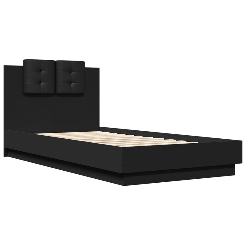 vidaXL fekete szerelt fa ágykeret fejtámlával 90 x 190 cm