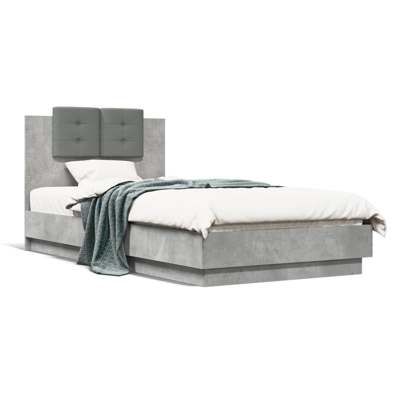vidaXL betonszürke szerelt fa ágykeret fejtámlával 90 x 190 cm