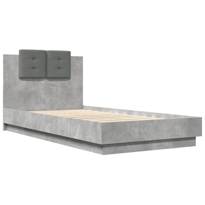 vidaXL betonszürke szerelt fa ágykeret fejtámlával 90 x 190 cm