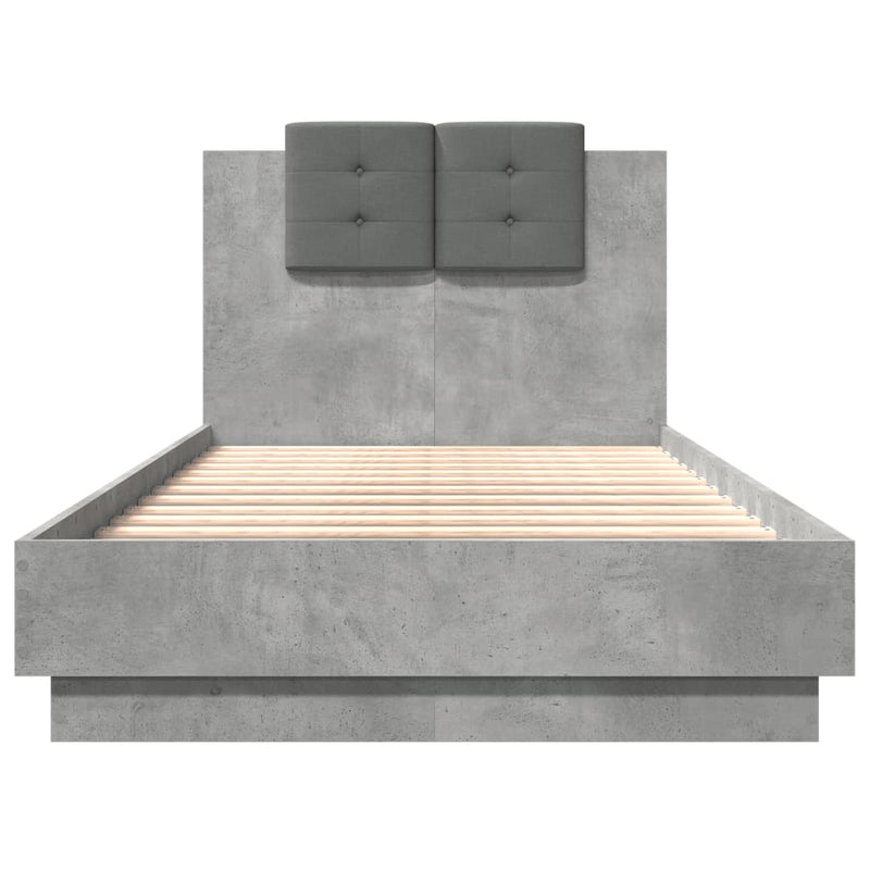 vidaXL betonszürke szerelt fa ágykeret fejtámlával 90 x 190 cm