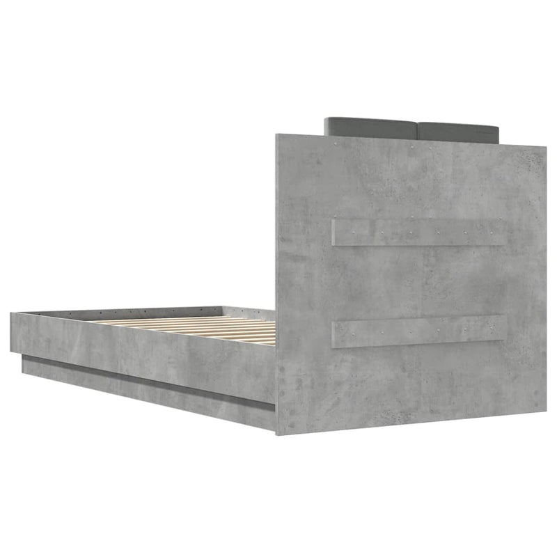 vidaXL betonszürke szerelt fa ágykeret fejtámlával 90 x 190 cm