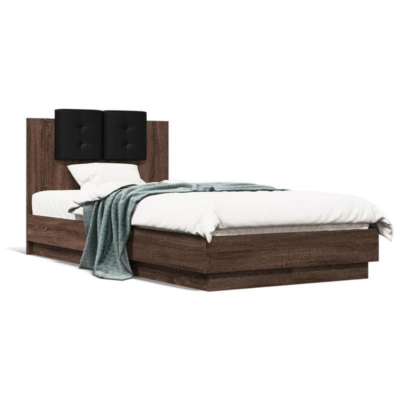 vidaXL barna tölgyszínű szerelt fa ágykeret fejtámlával 90 x 190 cm