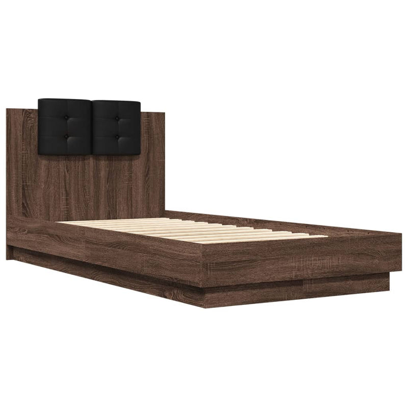 vidaXL barna tölgyszínű szerelt fa ágykeret fejtámlával 90 x 190 cm
