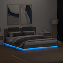 vidaXL betonszürke ágykeret fejtámlával és LED-világítással 200x200 cm