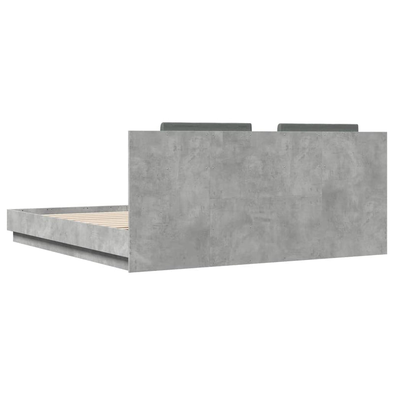 vidaXL betonszürke ágykeret fejtámlával és LED-világítással 200x200 cm