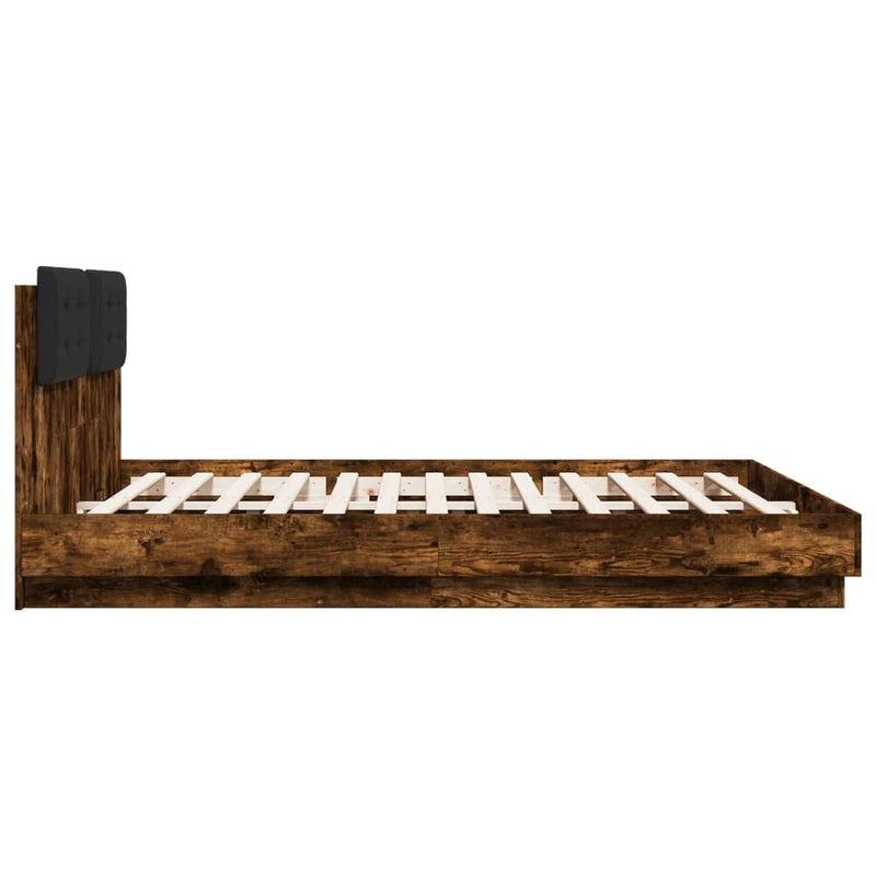 vidaXL füstös tölgy színű ágykeret fejtámlával és LED-ekkel 200x200 cm