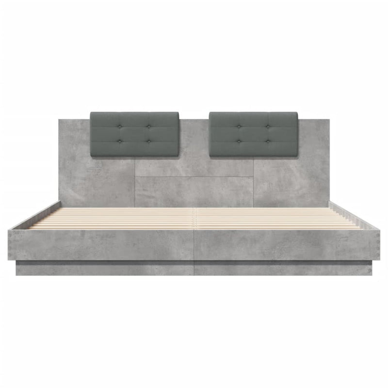 vidaXL betonszürke ágykeret fejtámlával és LED-világítással 180x200 cm