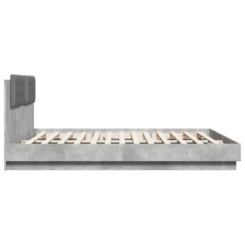 vidaXL betonszürke ágykeret fejtámlával és LED-világítással 180x200 cm