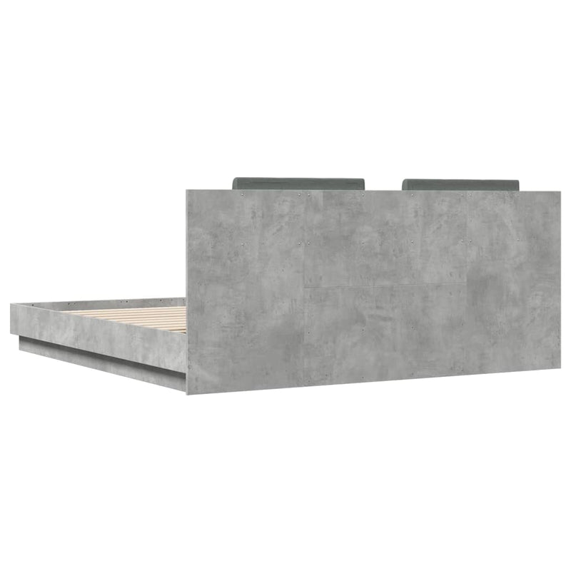 vidaXL betonszürke ágykeret fejtámlával és LED-világítással 180x200 cm