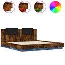 vidaXL füstös tölgy színű ágykeret fejtámlával és LED-ekkel 180x200 cm