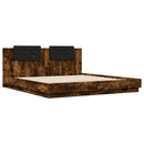 vidaXL füstös tölgy színű ágykeret fejtámlával és LED-ekkel 180x200 cm