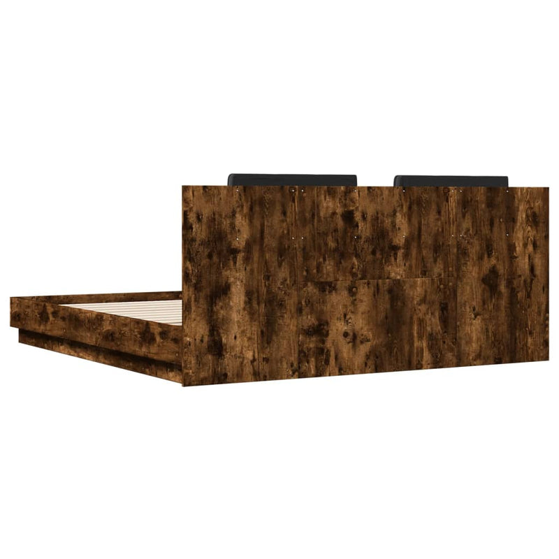 vidaXL füstös tölgy színű ágykeret fejtámlával és LED-ekkel 180x200 cm