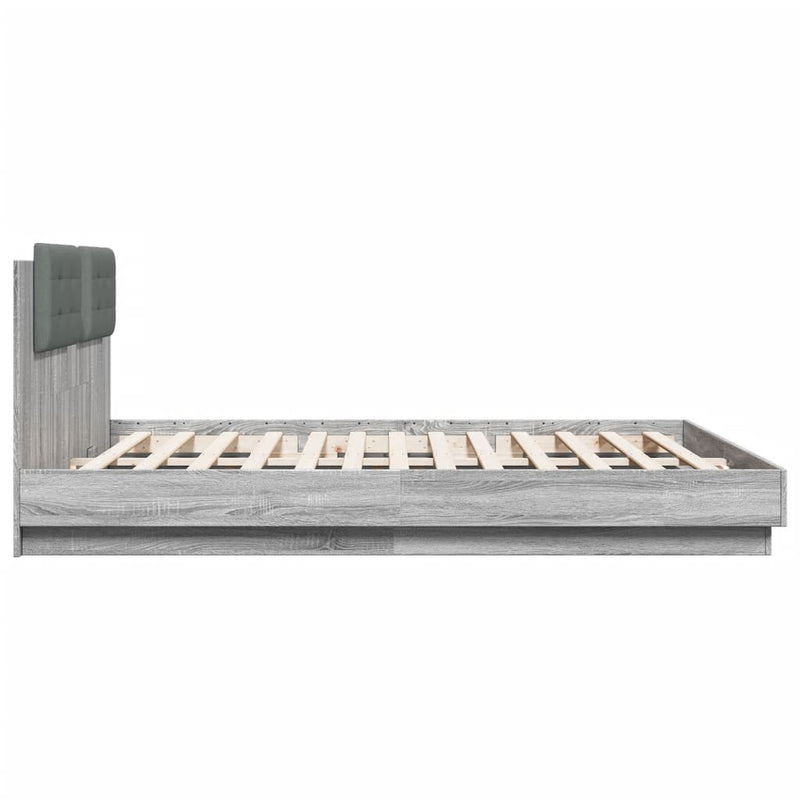 vidaXL szürke sonoma ágykeret fejtámlával és LED-ekkel 180 x 200 cm