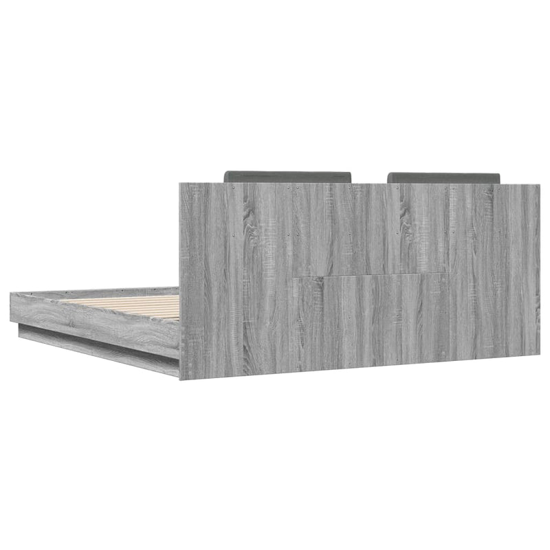 vidaXL szürke sonoma ágykeret fejtámlával és LED-ekkel 180 x 200 cm