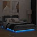 vidaXL szürke sonoma ágykeret fejtámlával és LED-ekkel 150 x 200 cm