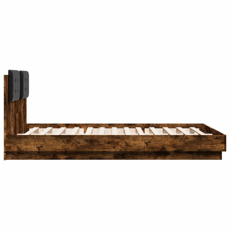 vidaXL füstös tölgy színű ágykeret fejtámlával és LED-ekkel 120x200 cm