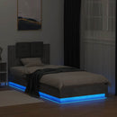 vidaXL betonszürke ágykeret fejtámlával és LED-világítással 100x200 cm