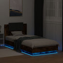 vidaXL füstös tölgy színű ágykeret fejtámlával és LED-ekkel 100x200 cm