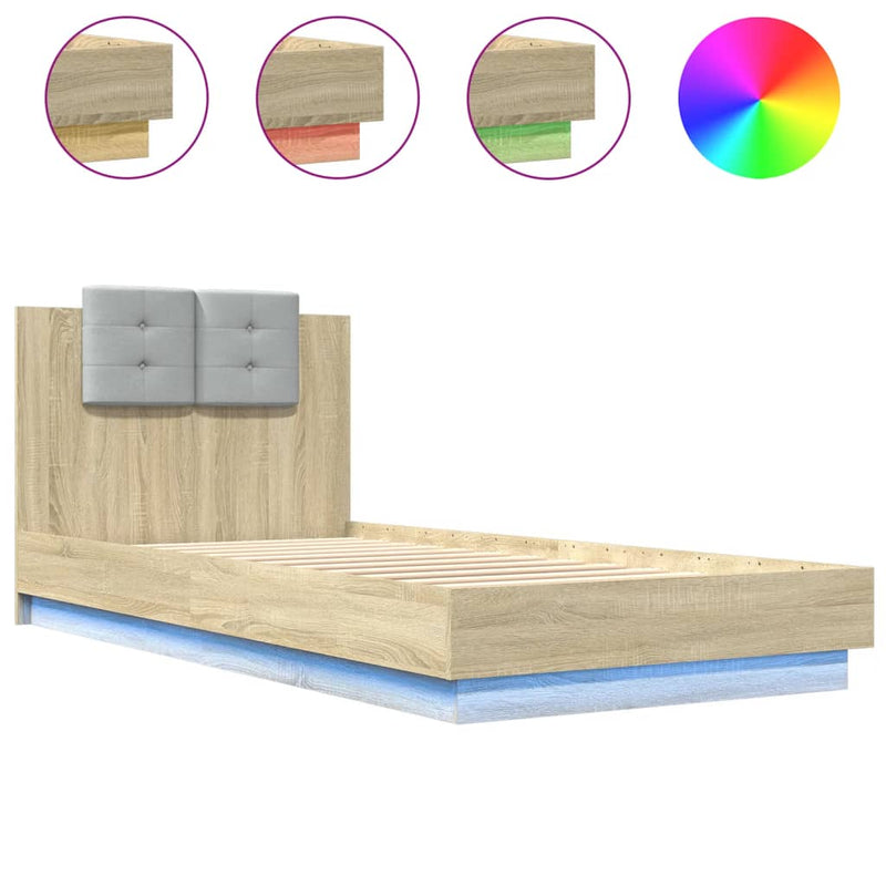 vidaXL sonoma tölgy színű ágykeret fejtámlával és LED-ekkel 90x200 cm