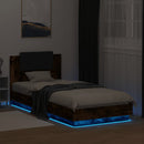 vidaXL füstös tölgy színű ágykeret fejtámlával és LED-ekkel 90x200 cm