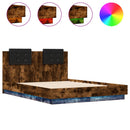 vidaXL füstös tölgy színű ágykeret fejtámlával és LED-ekkel 120x190 cm