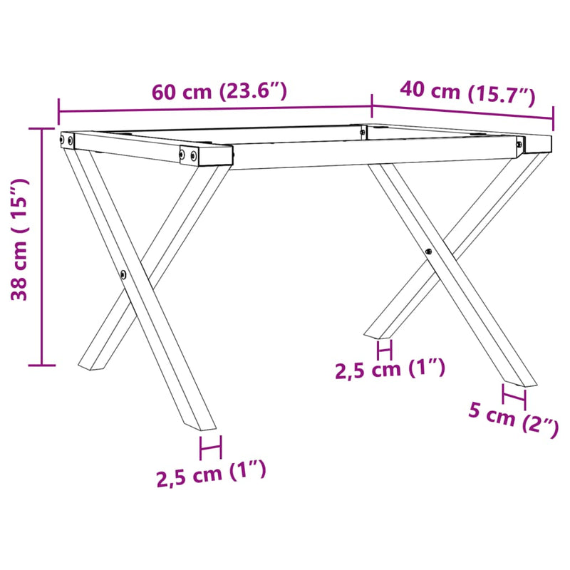 vidaXL acél dohányzóasztallábak X-alakú vázzal 60x40x38 cm