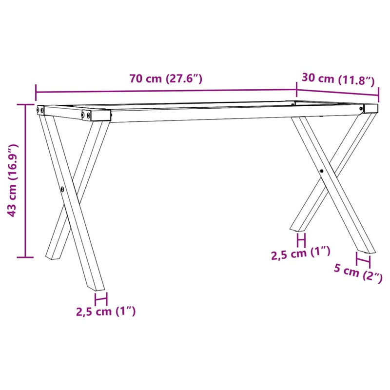 vidaXL acél dohányzóasztallábak X-alakú vázzal 70 x 30 x 43 cm