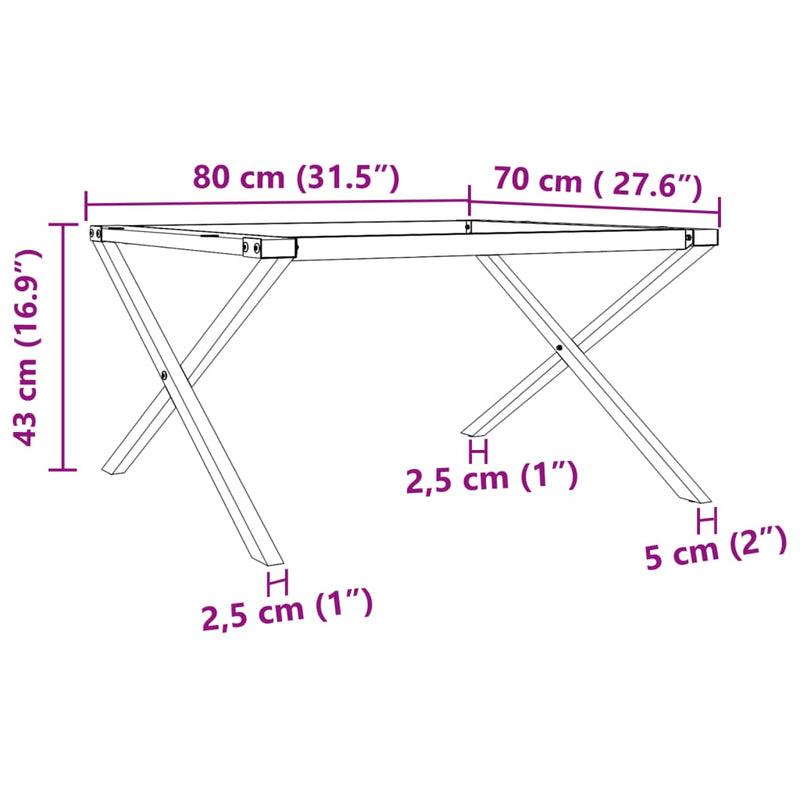 vidaXL acél dohányzóasztallábak X-alakú vázzal 80 x 70 x 43 cm