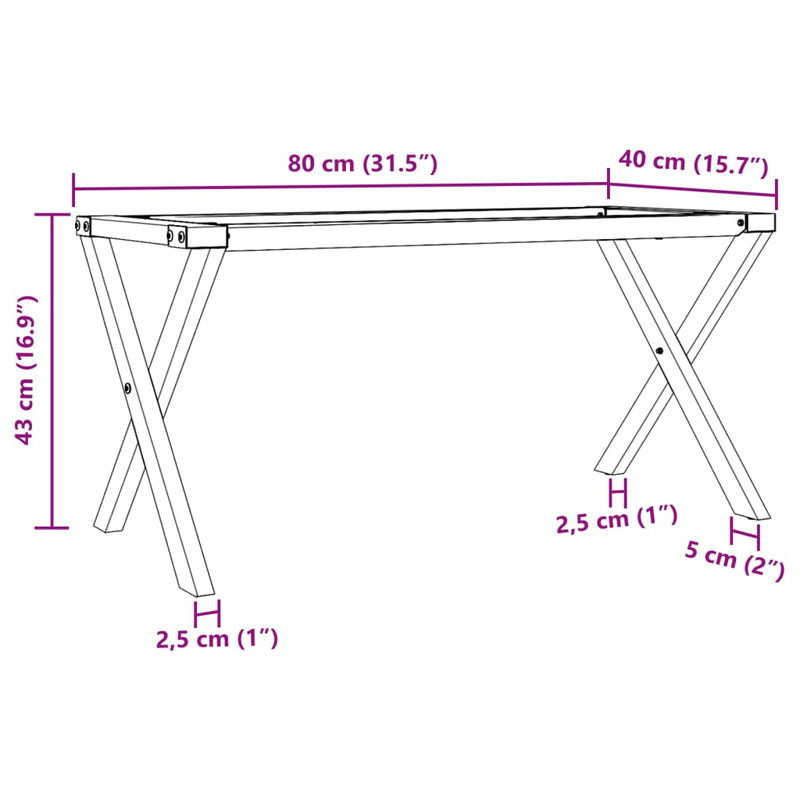 vidaXL acél dohányzóasztallábak X-alakú vázzal 80 x 40 x 43 cm