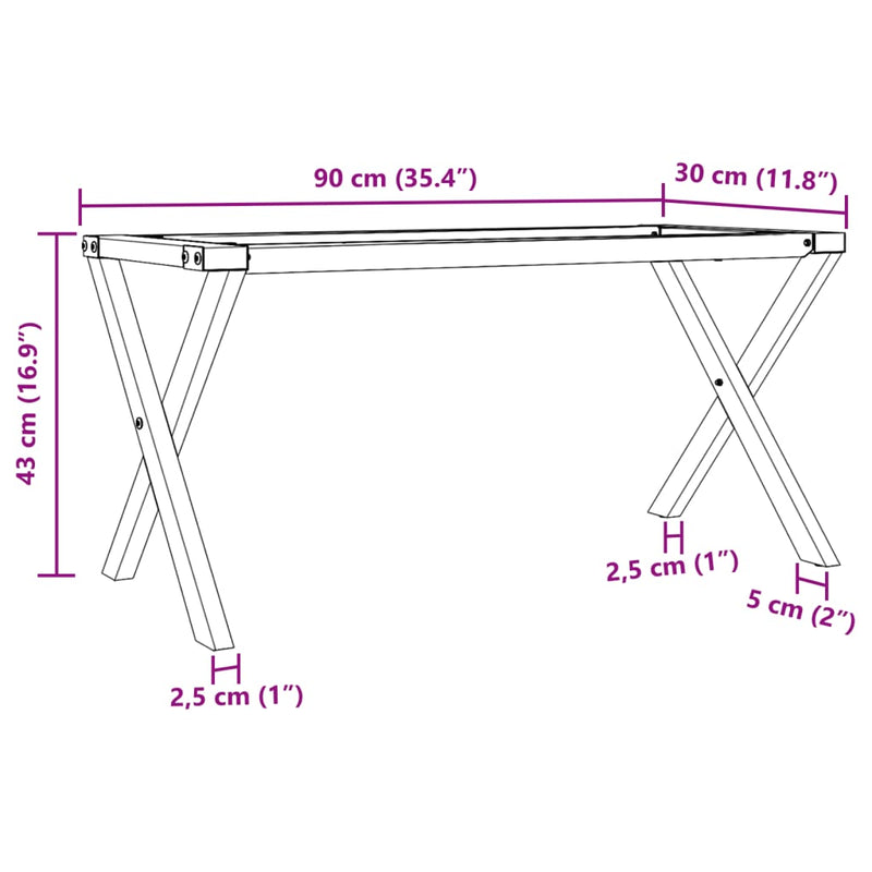 vidaXL acél dohányzóasztallábak X-alakú vázzal 90 x 30 x 43 cm