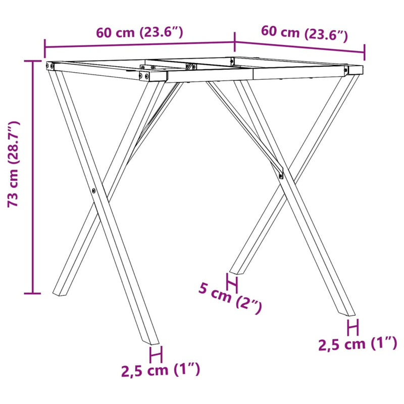 vidaXL acél étkezőasztallábak X-alakú vázzal 60 x 60 x 73 cm