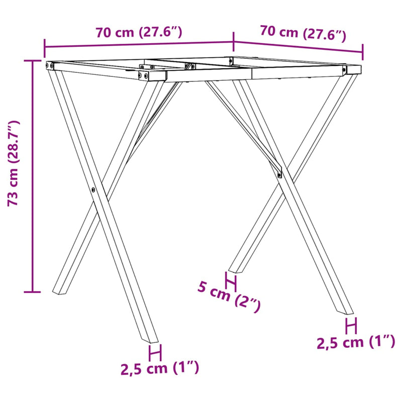 vidaXL acél dohányzóasztallábak X-alakú vázzal 70 x 70 x 73 cm