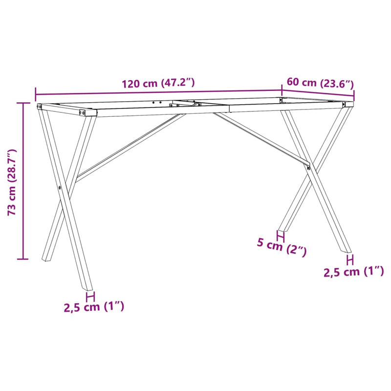 vidaXL öntöttvas étkezőasztallábak X-alakú vázzal 120 x 60 x 73 cm
