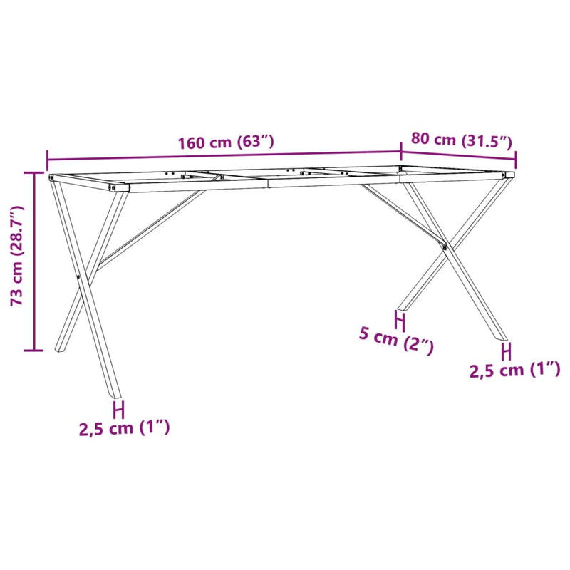 vidaXL öntöttvas étkezőasztallábak X-alakú vázzal 160 x 80 x 73 cm