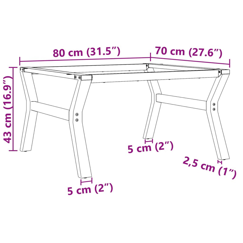 vidaXL acél dohányzóasztallábak Y-alakú vázzal 80 x 70 x 43 cm